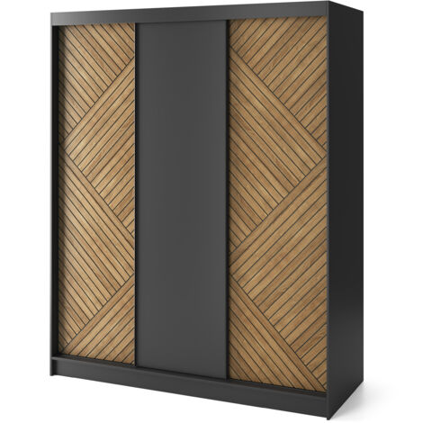 Armoire coulissante SOKAT – Chêne caramel & noir mat 180 cm-Largeur 180 cm (1/5)