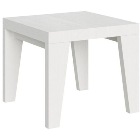 Petite table carrée extensible 90x90-246 Naxo 2 pieds 3 rallonges fines-Blanc-2 pieds-3 rallonges fines (1/5)