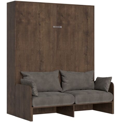 Lit escamotable vertical noyer avec canapé tissu Bounto 160x190 de tissu-Canapé 00 (1/5)