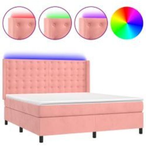 Sommier à lattes de lit matelas et LED Rose 160x200 Velours (1/5)