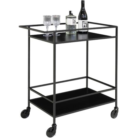 Chariot de bar VITA – Bois naturel ou métal noir-blanc-Noir (1/5)