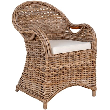 Ebuy24 – Chaise de jardin en rotin Kubu gris – Dossier haut et assise confortable – Dimensions L 64 x P 56 x H 88 cm – Structure en acier robuste