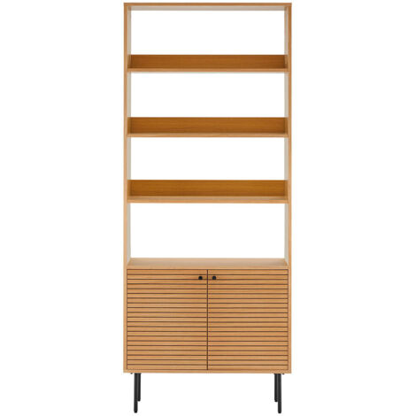 Etagère 2 portes 4 niveaux 80x30x200 cm décor chêne naturel - HARLEM (1/3)