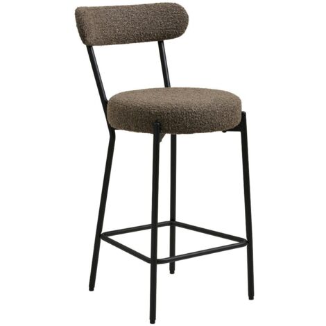 Chaise de bar en tissu bouclette et métal BADALONA - Hauteur d'assise 65cm-Marron (1/5)