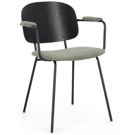 Lot de 2 chaises 57x60x80 cm en tissu vert et bois noir (1/5)