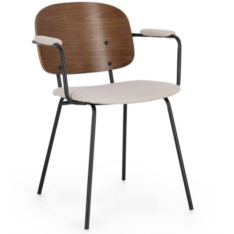 Lot de 2 chaises 57x60x80 cm en tissu beige et bois marron (1/5)