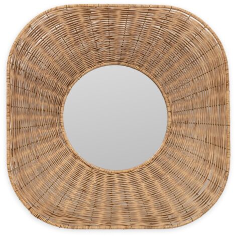Miroir mural carré en rotin naturel PALIA – Ø 102cm (1/3)
