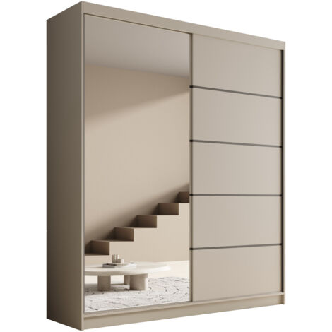 Les Tendances – Armoire coulissante 2 portes avec miroir pleine hauteur 180 cm – Design moderne taupe – Rangement optimisé avec étagères et penderies (1/5)