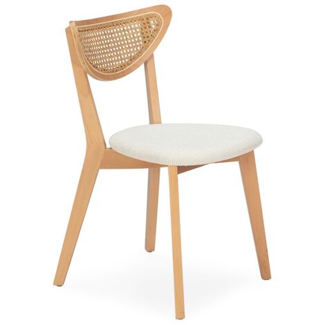 Chaise en bois, rotin et tissu blanc BOVIA – style naturel (1/3)