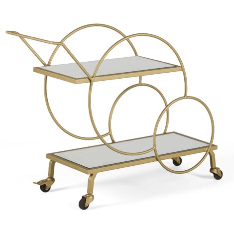 Chariot de bar VINO en miroir et métal doré – 81cm (1/4)