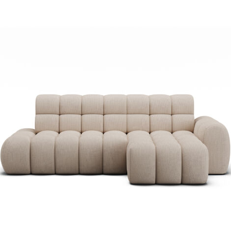 Canapé d’angle convertible tissu KINDO – Avec assise électrique angle droit-Beige-angle droit (1/5)