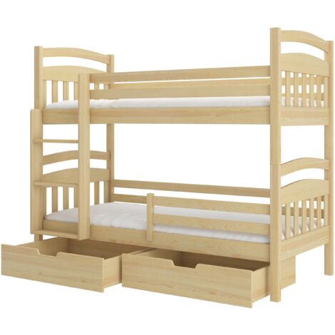 Lit superposé 2 places MADRA– 2 tiroirs de rangement et 2 sommiers-Beige-80x180 (1/5)