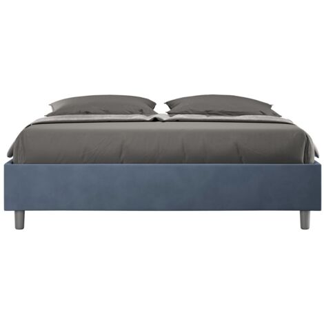 Cadre de lit 39cm en microfibre Avika - Minimalisme et Modernité Sans sommier-Bleu foncé-140x190 (1/5)