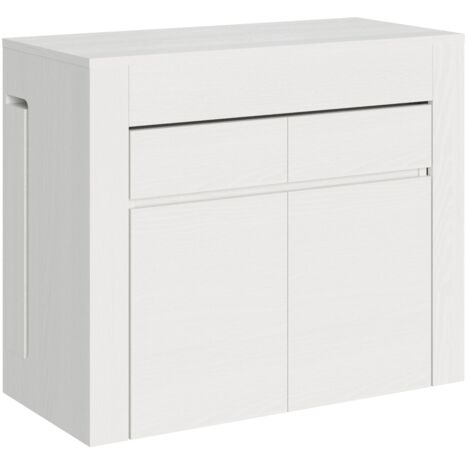 Console extensible 90x42/302 cm Evolve Frêne Blanc avec banquette inférieure et supérieure
