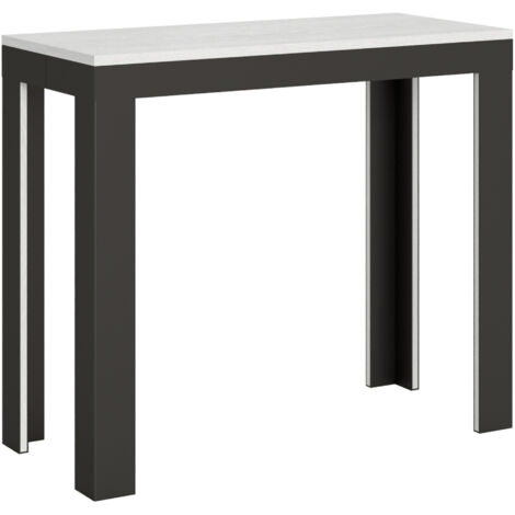 Console extensible bois pieds bois et acier anthracite Liva evolution 2 pieds 3 rallonges-Blanc-2 pieds-3 rallonges (1/5)