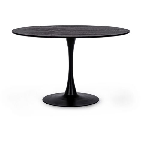 Hellin – Table ronde 120cm – Plateau noir veinuré effet bois – Pied acier noir – Pour salle à manger moderne et élégante (1/6)