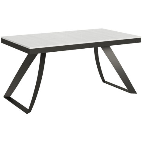 Table extensible avec pieds acier anthracite incurvés Volta evolution 160 à 264 cm-Blanc-160 à 264 cm (1/5)