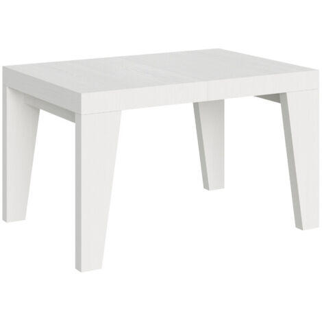 Table à manger extensible bois Naxo 2 rallonges fines 4 pieds 140 à 244 cm-Blanc-4 pieds-2 rallonges fines-140 à 244 cm (1/5)