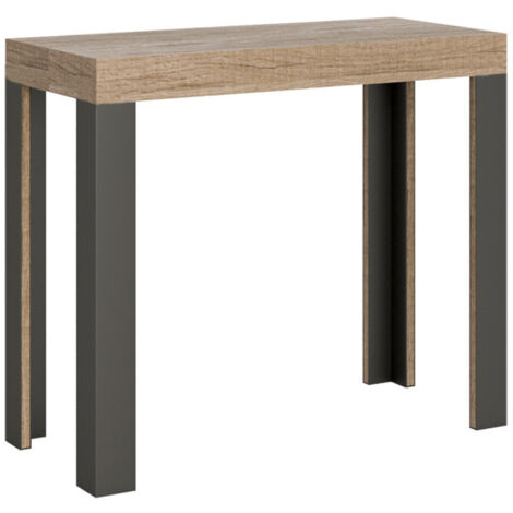 Console extensible bois avec 4 pieds bois et acier anthracite Liva 4 pieds 5 rallonges-Naturel-4 pieds-5 rallonges (1/5)