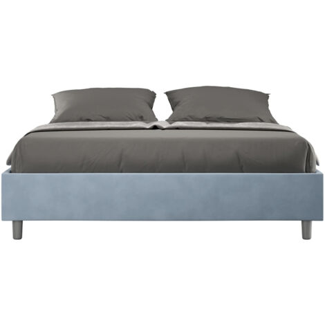 Cadre de lit 39cm en microfibre Avika - Minimalisme et Modernité Sommier et coffre-Bleu clair-180x200-Option Sommier et coffre (1/5)