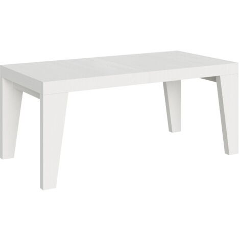Table à manger extensible bois Naxo 4 pieds 2 rallonges épaisses 160 à 264 cm-Blanc-4 pieds-2 rallonges épaisses-160 à 264 cm (1/5)