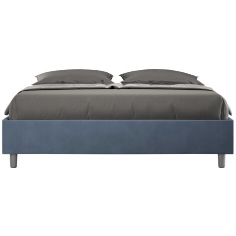 Cadre de lit 39cm en microfibre Avika - Minimalisme et Modernité Sommier et coffre-Bleu foncé-160x200-Option Sommier et coffre (1/5)