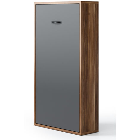 Lit escamotable vertical 150x190 Valka Vison Matelas mousse 18 cm-Avec matelas-Cadre Vison-Façade Chêne gris (1/5)