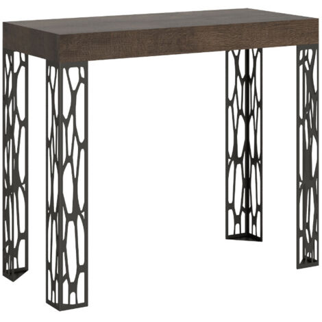 Console extensible design bois et acier anthracite Kiza 4 pieds 3 rallonges-Marron-4 pieds-3 rallonges (1/5)