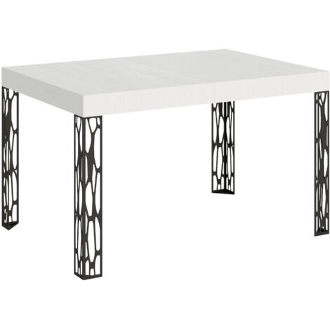 Table extensible avec pieds acier anthracite Kiza 120 à 224 cm-Blanc-120 à 224 cm (1/5)
