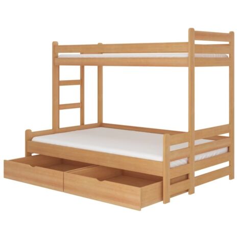 Lit superposé 2 couchages ADOVA 80-90x200 et 120x200 - Avec 2 tiroirs et 2 sommiers-Marron clair-90x200 et 120x200 (1/5)