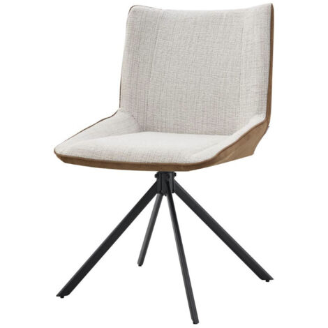 Chaise Kilora - tissu texturé et éffet Daim avec pieds métal noir-Beige clair (1/5)