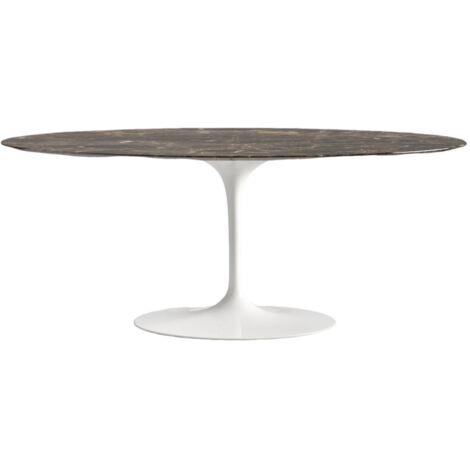 Table ovale TULIPE plateau en marbre - Collection 180 cm Marbre brun emperador Blanc brillant-Plateau Marbre brun emperador-Largeur 180 cm-Piètement Blanc brillant (1/5)
