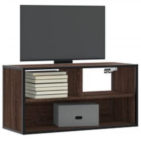 Meuble TV chêne marron 80x31x39,5 bois d'ingénierie et métal (1/5)