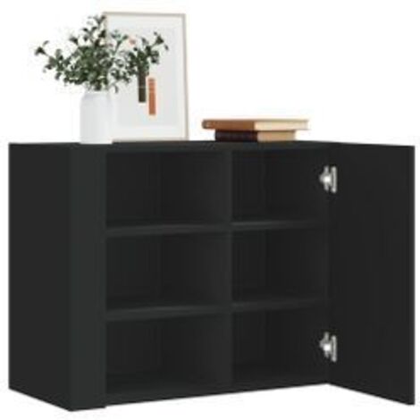 Armoire murale 1 porte 1 étagère Valentine L60xH75xP35 – A poser au sol ou au mur-Noir (1/5)