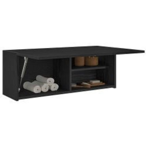 Les Tendances – Armoire à pharmacie murale noire 80x25x30 cm – Bois d'ingénierie – Capacité 60 kg – Design minimaliste avec vérin à gaz
