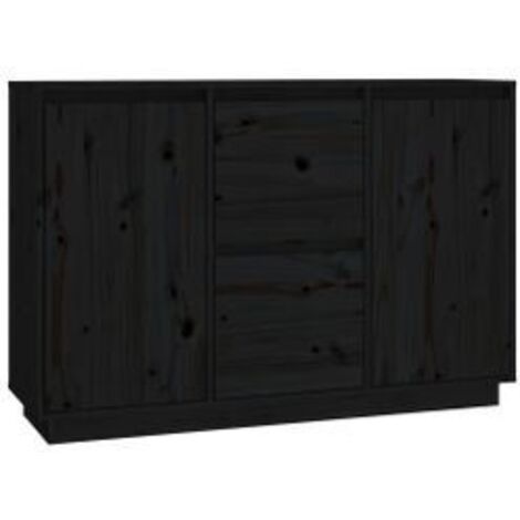 Petit buffet 2 portes 2 tiroirs en bois massif de pin Romane – Style classique et fonctionnel-Noir (1/5)