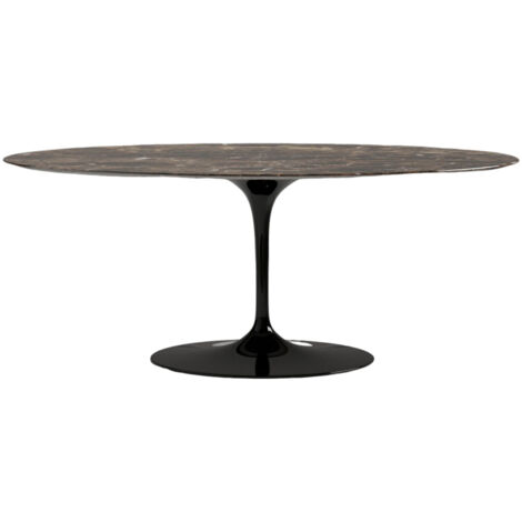 Table ovale TULIPE plateau en marbre - Collection Marbre brun emperador Noir brillant 160 cm-Plateau Marbre brun emperador-Largeur 160 cm-Piètement Noir brillant