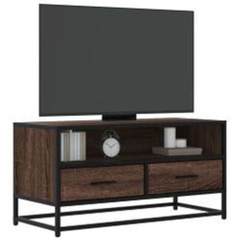 Meuble TV en bois d'ingénierie marron et pieds métal 80x34,5x40cm Cargo