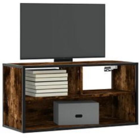 Meuble TV chêne fumé 80x31x39,5 bois d'ingénierie et métal (1/5)