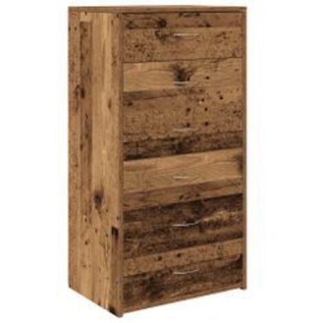 Chiffonnier avec 6 tiroirs vieux bois 50x34x96 bois d'ingénierie