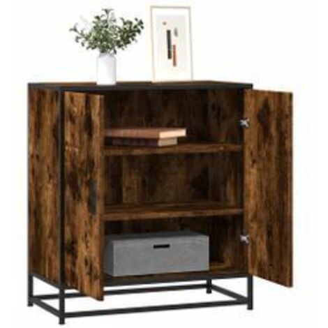 Buffet chêne fumé 68x35x76 bois d'ingénierie et métal (1/5)