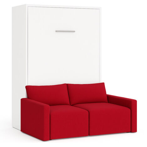 Lit escamotable vertical avec canapé tissu VALENCIA Rouge Sans matelas-90x190-Canapé Rouge-Structure Blanche (1/5)