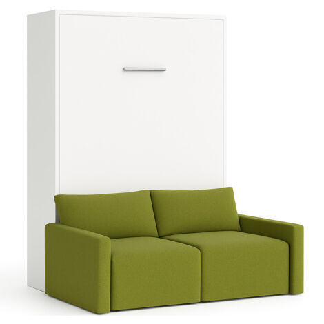 Lit escamotable vertical avec canapé tissu VALENCIA Vert pistache Sans matelas-160x200-Canapé Vert pistache-Structure Blanche (1/5)