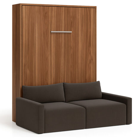 Lit escamotable vertical avec canapé tissu VALENCIA Gris foncé Sans matelas-160x200-Canapé Gris foncé-Structure Noyer (1/5)