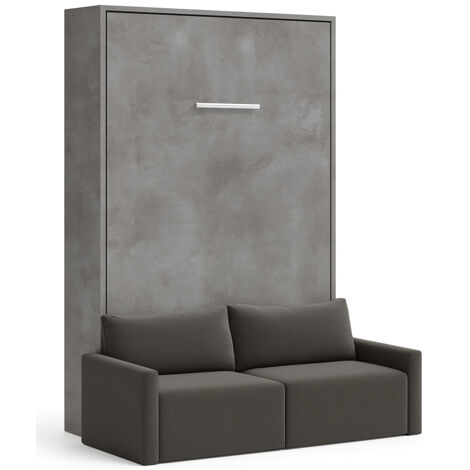 Lit escamotable vertical avec canapé tissu VALENCIA Sans matelas Gris foncé-80x180-Canapé Gris foncé-Structure Gris ciment (1/5)