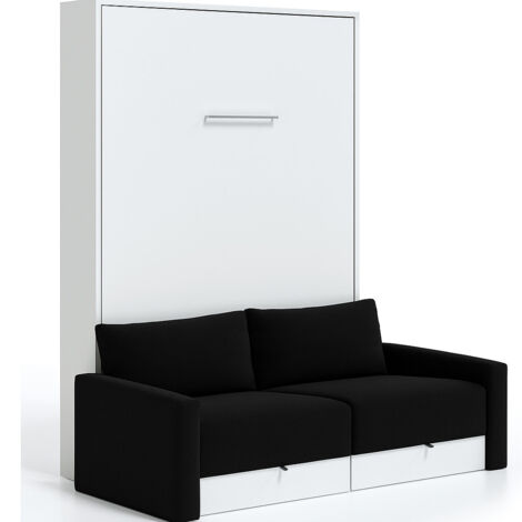 Lit escamotable vertical à tiroirs et canapé tissu VALENCIA Sans matelas Noir-80x180-Canapé Noir-Structure Blanche (1/5)