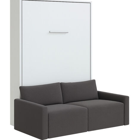 Lit escamotable vertical avec canapé tissu VALENCIA Sans matelas Gris foncé-140x190-Canapé Gris foncé-Structure Blanche (1/5)