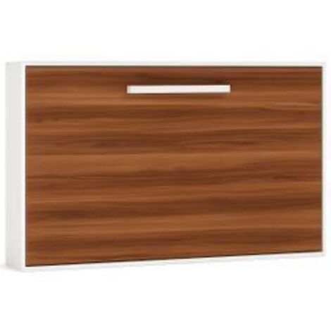 Lit escamotable horizontal OPTIMA Sans matelas Blanc-90x190-Cadre Blanc-Façade Noyer (1/5)