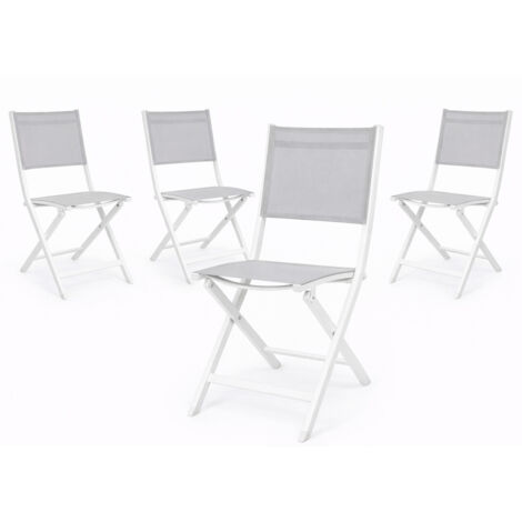 Lot de 4 chaises pliantes ELIN – Aluminium & textilène-Gris clair (1/5)