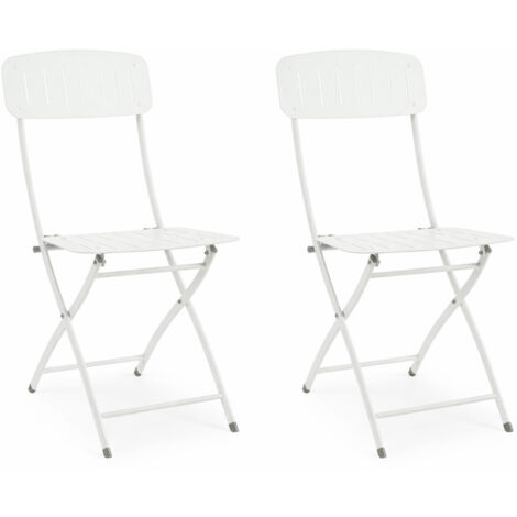 Lot de 2 chaises pliantes YVONNE – Acier traité extérieur-Blanc (1/5)